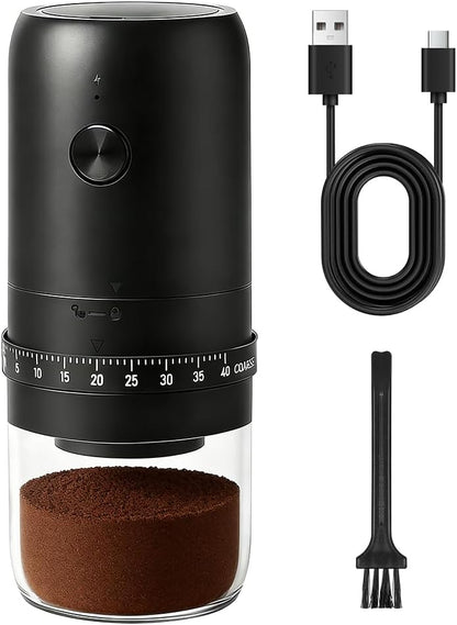 Portable Electric Burr Coffee Grinder with 40 Adjustable Settings & External Adjustment, 1800mAh Rechargeable Base Coffee Bean Grinder with Conical Ceramic Burr for Travel, Camping, Home & Office Use