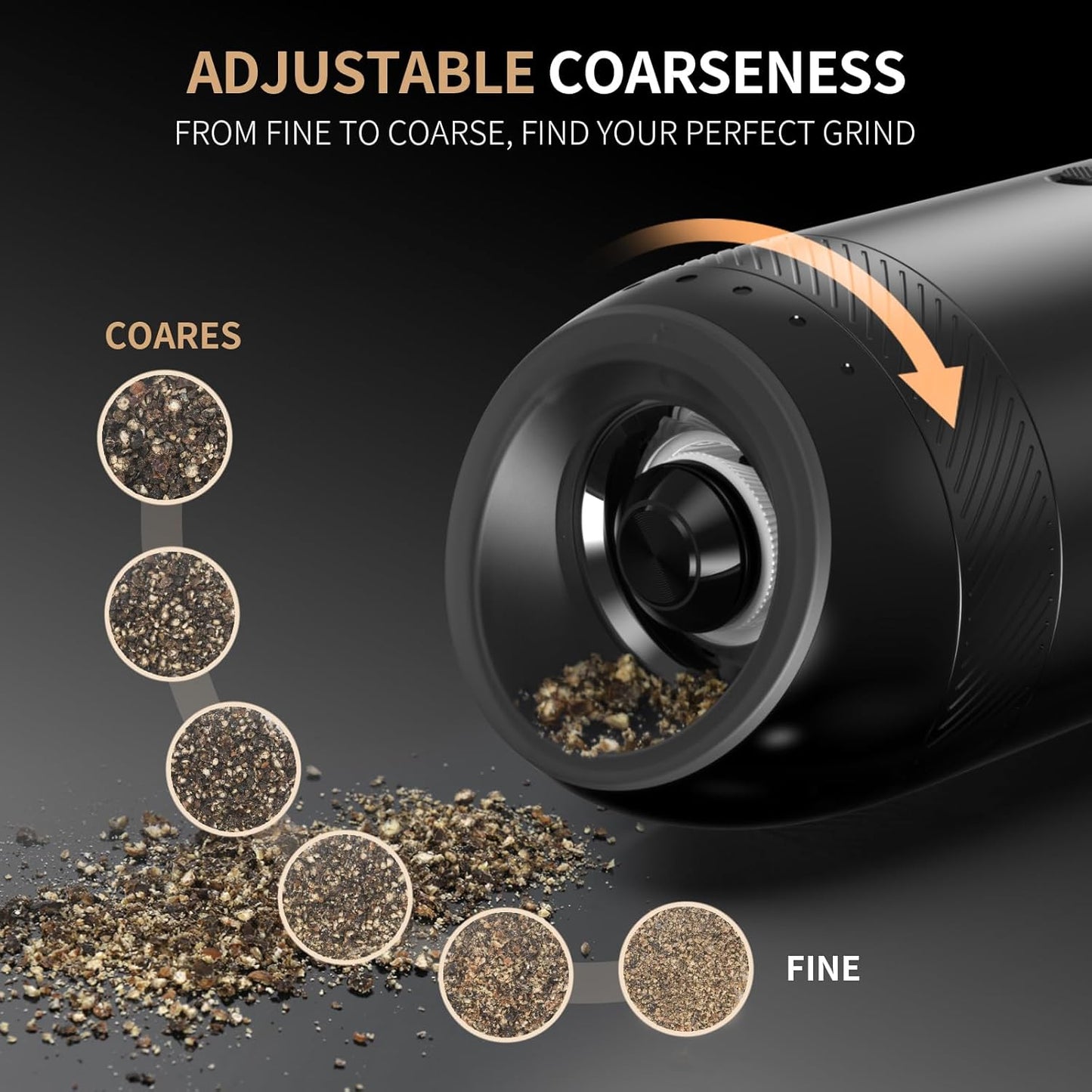 Gravity Electric Salt and Pepper Grinder Set, Automatic Salt and Pepper Mill Sets with LED Light, Type C Charging, Adjustable Coarseness, Large Capacity(2 Pack Black/White)