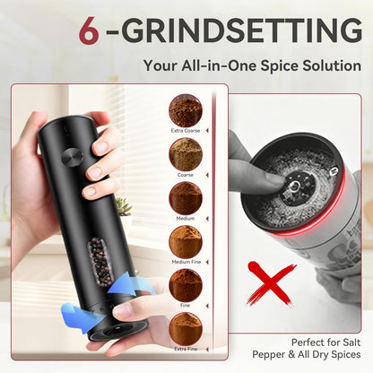 Electric Salt and Pepper Grinder Set With Rechargeable Base, Refillable Pepper Mill Set With LED Light & Adjustable Coarseness, Ideal For Kitchen, Outdoor, BBQ & Gift Giving