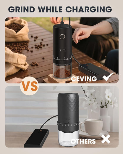 First Grind-While-Charging Rechargeable Coffee Grinder, 1.7X Faster Grinding with 38 External Adjustable Settings, Conical Ceramic Burrs & 2000mAh Battery, Portable for Travel, Camping