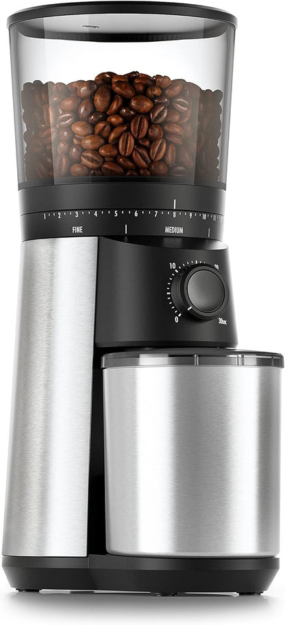 Conical Burr Coffee Grinder - Silver, Stainless Steel Burrs, One-Touch Automatic Smart Grind