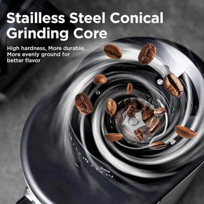 Burr Coffee Grinder, Electric Conical Coffee Bean Grinder With 30 Adjustable Grind Settings For 2-12 Cups, Sliver & Black