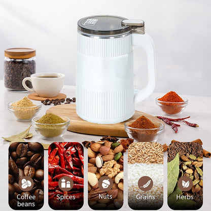 Household Small Powder Grinding Machine, Grain mills, Herb Grinder, Spice Grinder, Electric Coffee Grinder, Multifunctional Grinding Machine with 304 Stainless Steel Blade (White)
