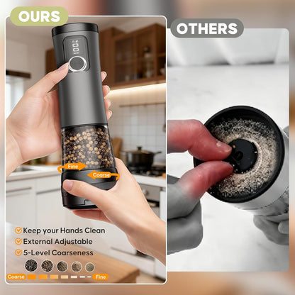Electric Salt and Pepper Grinder Set - Rechargeable Salt Grinder with Led Power Display - Automatic Pepper Grinder with Storage Base - Pepper Mill with Light for Kitchen