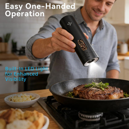 Electric Salt and Pepper Grinder Set With Rechargeable Base, Refillable Pepper Mill Set With LED Light & Adjustable Coarseness, Ideal For Kitchen, Outdoor, BBQ & Gift Giving