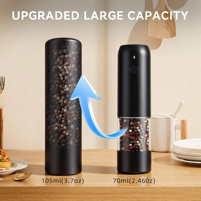 Electric Salt and Pepper Grinder Set With Rechargeable Base, Refillable Pepper Mill Set With LED Light & Adjustable Coarseness, Ideal For Kitchen, Outdoor, BBQ & Gift Giving