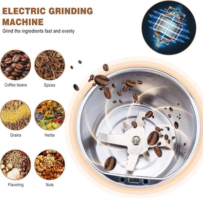 Household Small Powder Grinding Machine, Grain mills, Herb Grinder, Spice Grinder, Electric Coffee Grinder, Multifunctional Grinding Machine with 304 Stainless Steel Blade (White)