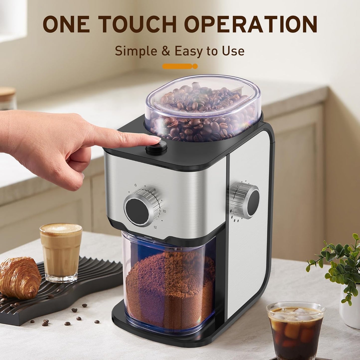 Coffee Grinder Electric Burr Coffee Bean Grinder for 2-12 Cups, Adjustable Burr Mill for 14 Grinding Settings, Stainless Steel